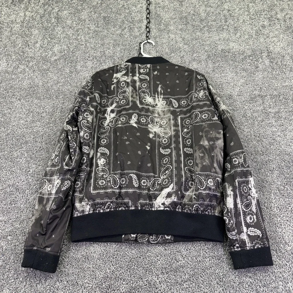 Hollister Jacket Mens Medium Black Bandana Paisley Bomber Full Zip Casual